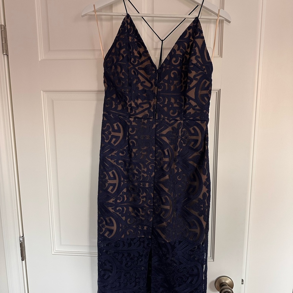 Finders Keepers Navy Lace Midi Dress